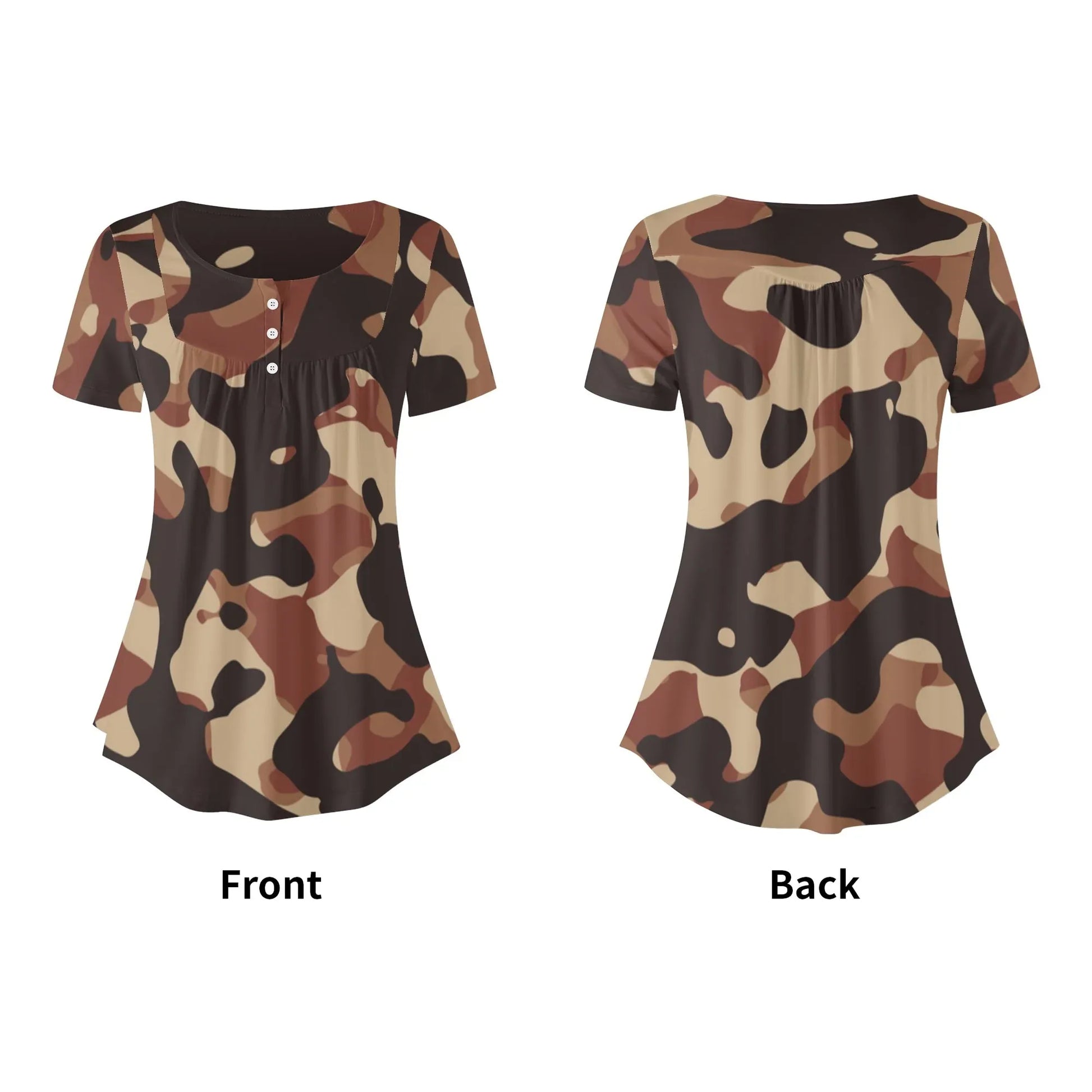 lockere-bluse-mit-u-ausschnitt-und-kurzen-armeln-fur-damen-brown-camouflage-bluse-jlr-design-61988 - JLR Design
