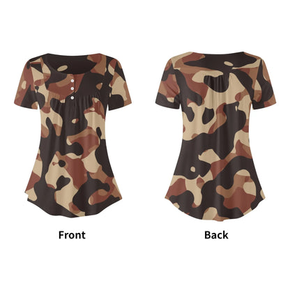 lockere-bluse-mit-u-ausschnitt-und-kurzen-armeln-fur-damen-brown-camouflage-bluse-jlr-design-61988 - JLR Design