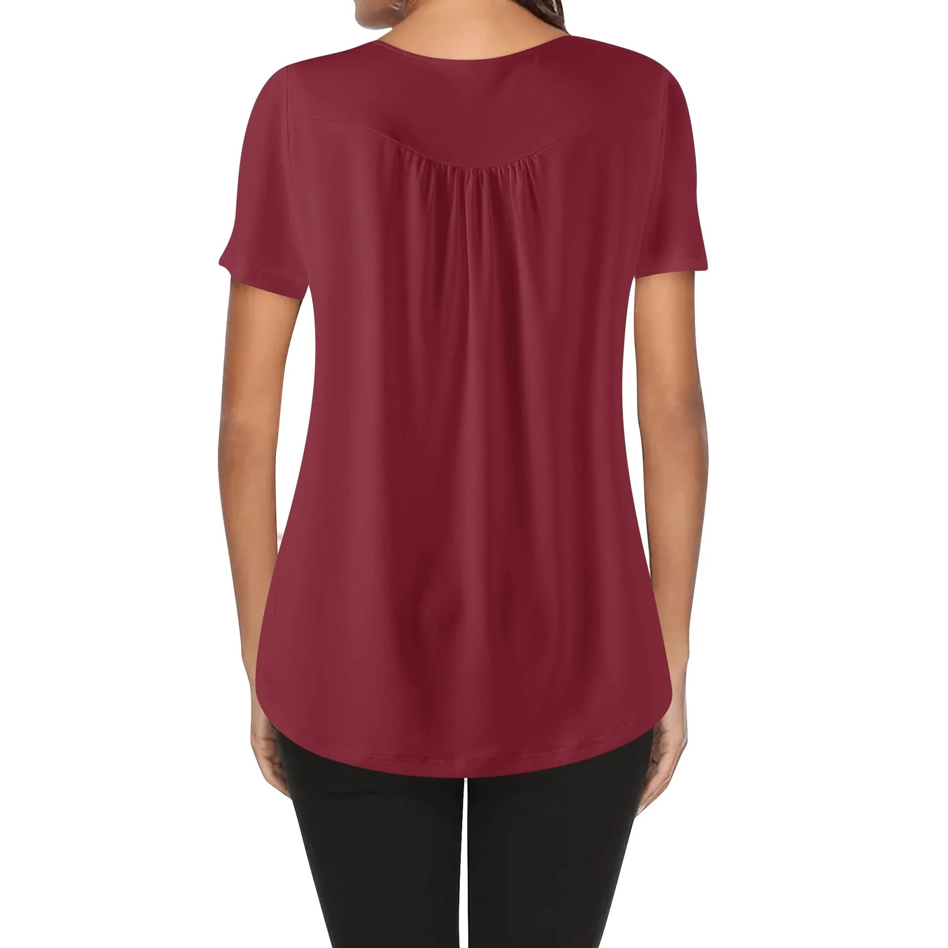 lockere-bluse-mit-u-ausschnitt-und-kurzen-armeln-fur-damen-burgund-bluse-jlr-design-11301 - JLR Design