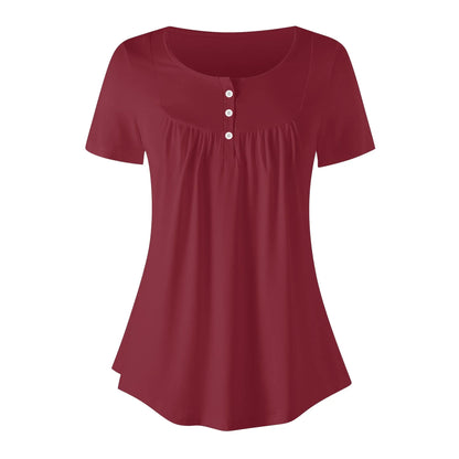 lockere-bluse-mit-u-ausschnitt-und-kurzen-armeln-fur-damen-burgund-bluse-jlr-design-35219 - JLR Design