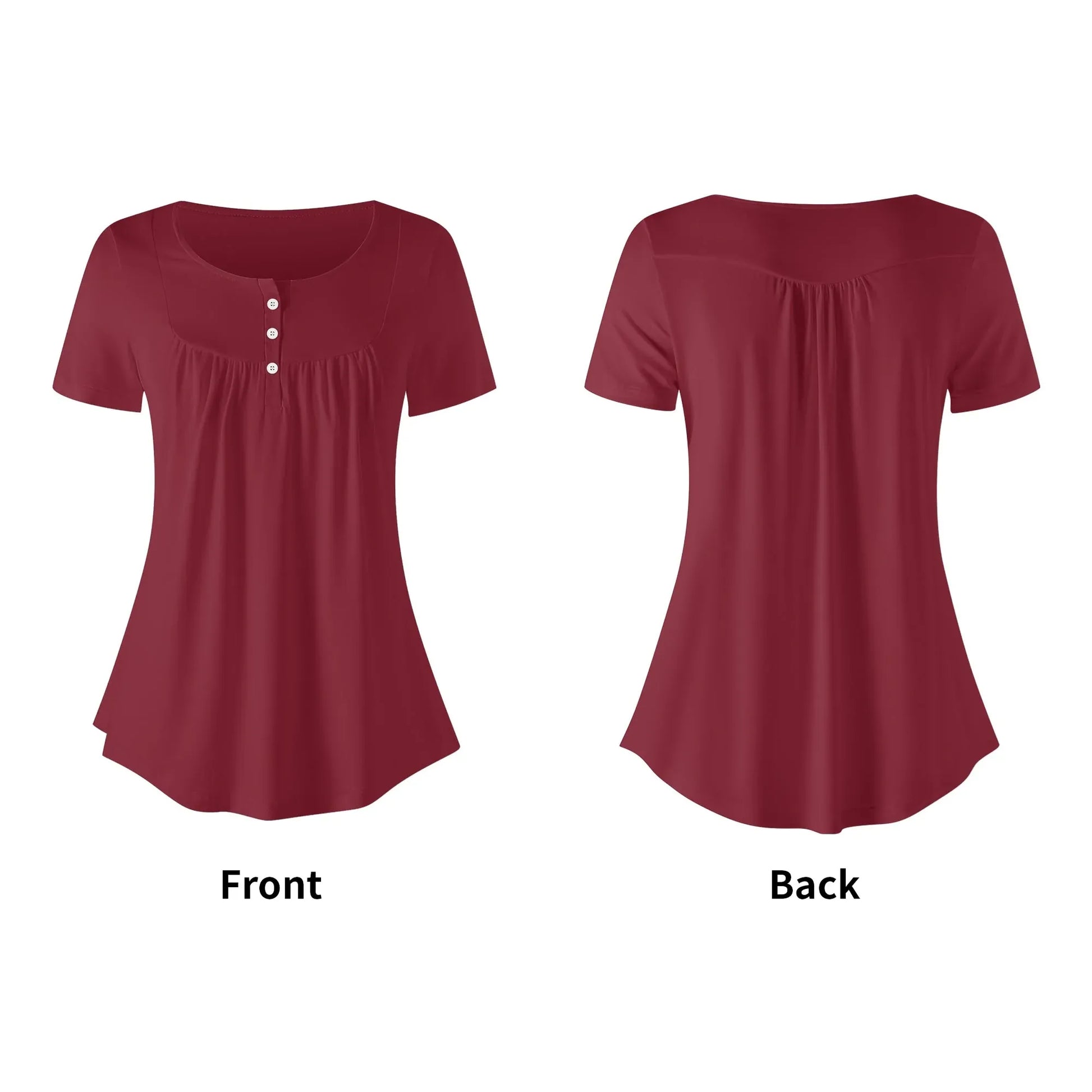 lockere-bluse-mit-u-ausschnitt-und-kurzen-armeln-fur-damen-burgund-bluse-jlr-design-40271 - JLR Design