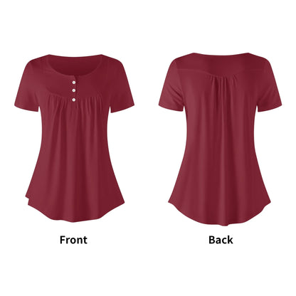 lockere-bluse-mit-u-ausschnitt-und-kurzen-armeln-fur-damen-burgund-bluse-jlr-design-40271 - JLR Design