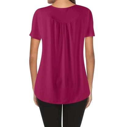 lockere-bluse-mit-u-ausschnitt-und-kurzen-armeln-fur-damen-burgundy-bluse-jlr-design-58252 - JLR Design