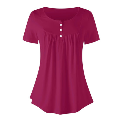 lockere-bluse-mit-u-ausschnitt-und-kurzen-armeln-fur-damen-burgundy-bluse-jlr-design-41139 - JLR Design