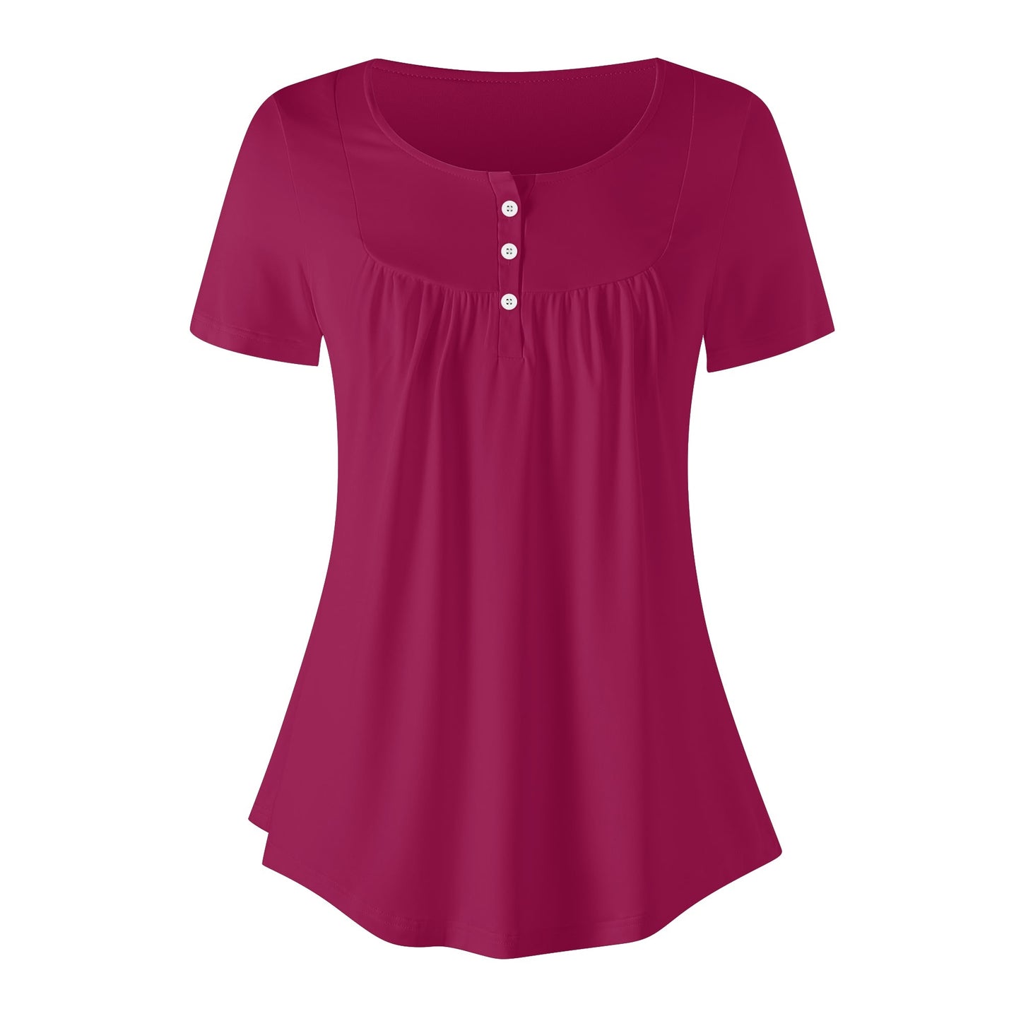 Lockere Bluse mit U-Ausschnitt und kurzen Ärmeln für Damen - Burgundy Bluse JLR Design