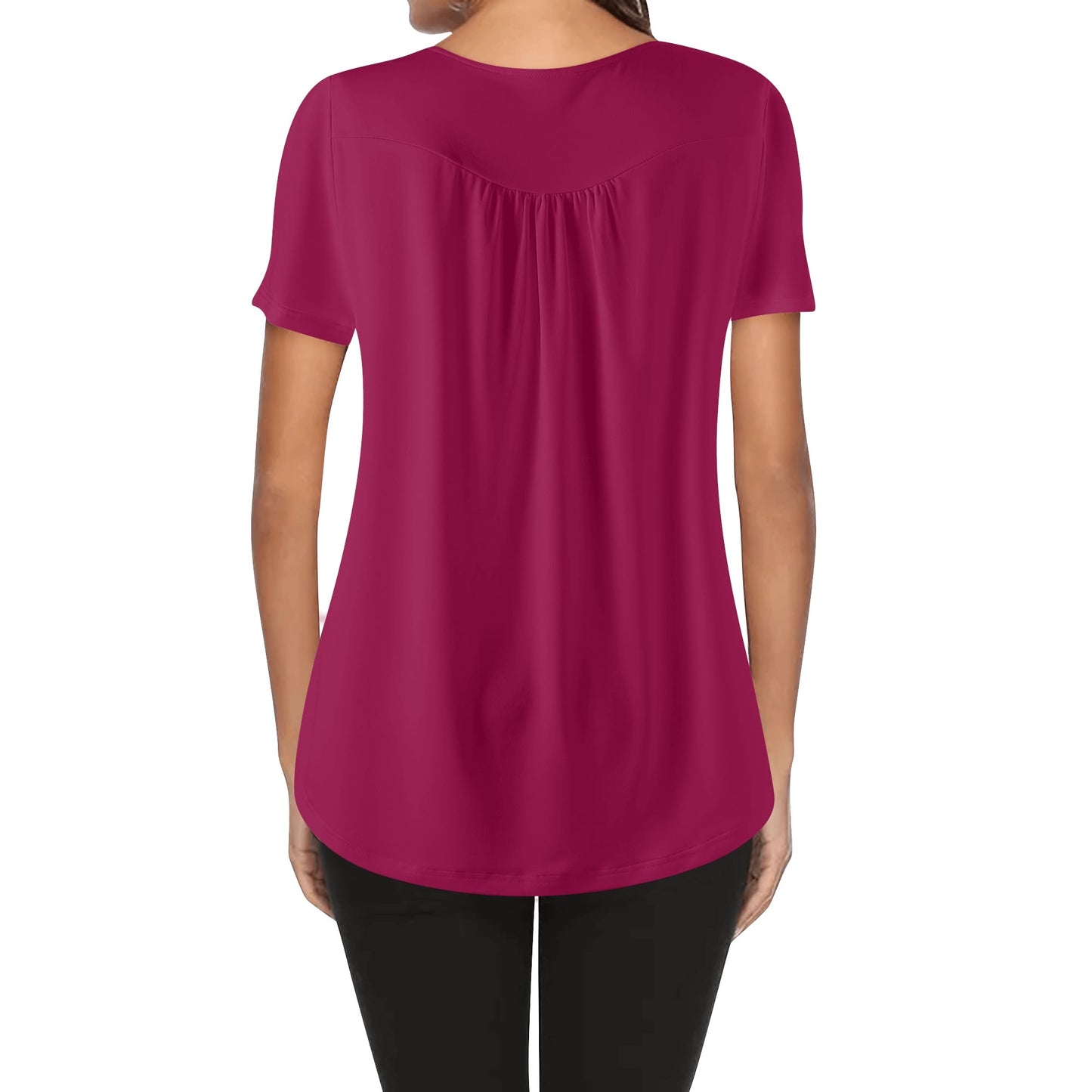 Lockere Bluse mit U-Ausschnitt und kurzen Ärmeln für Damen - Burgundy Bluse JLR Design