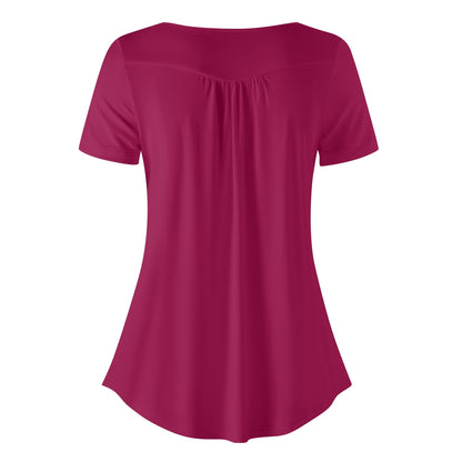 Lockere Bluse mit U-Ausschnitt und kurzen Ärmeln für Damen - Burgundy Bluse JLR Design