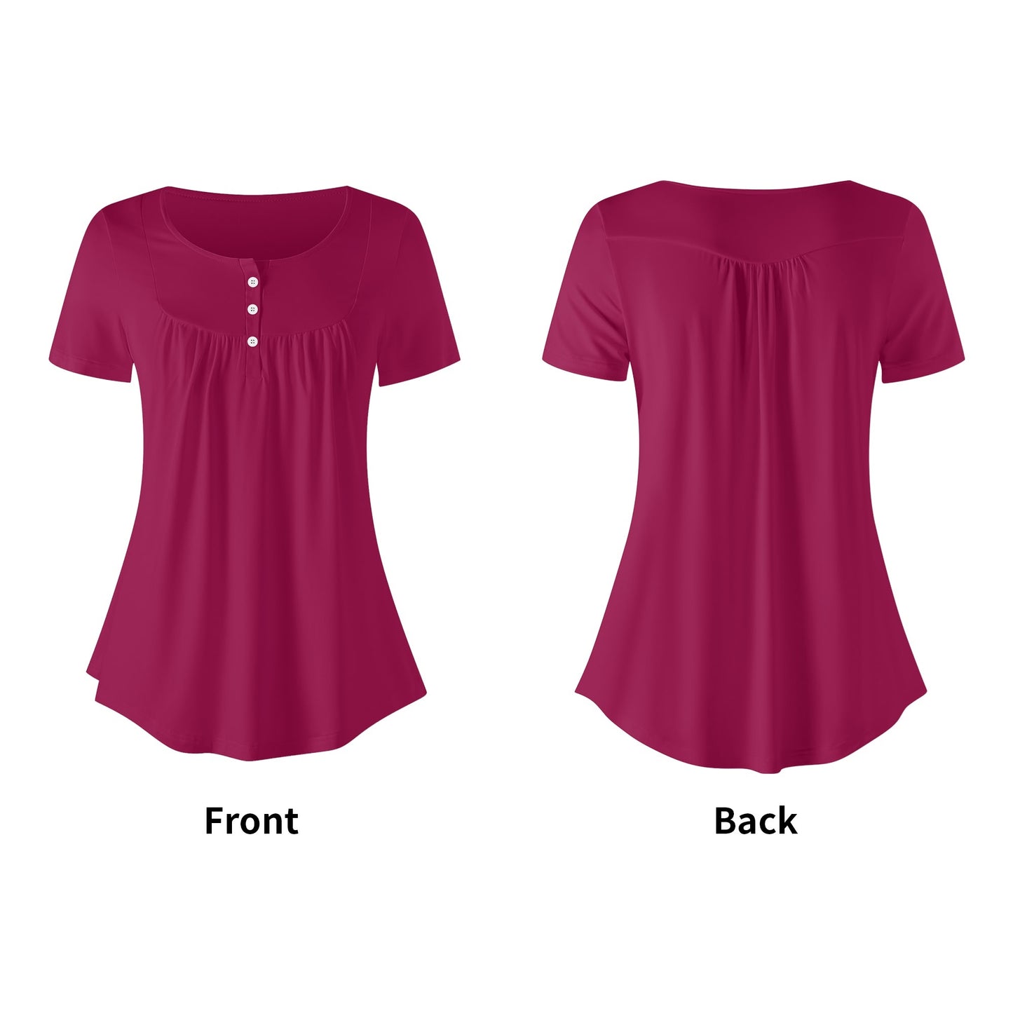 Lockere Bluse mit U-Ausschnitt und kurzen Ärmeln für Damen - Burgundy Bluse JLR Design