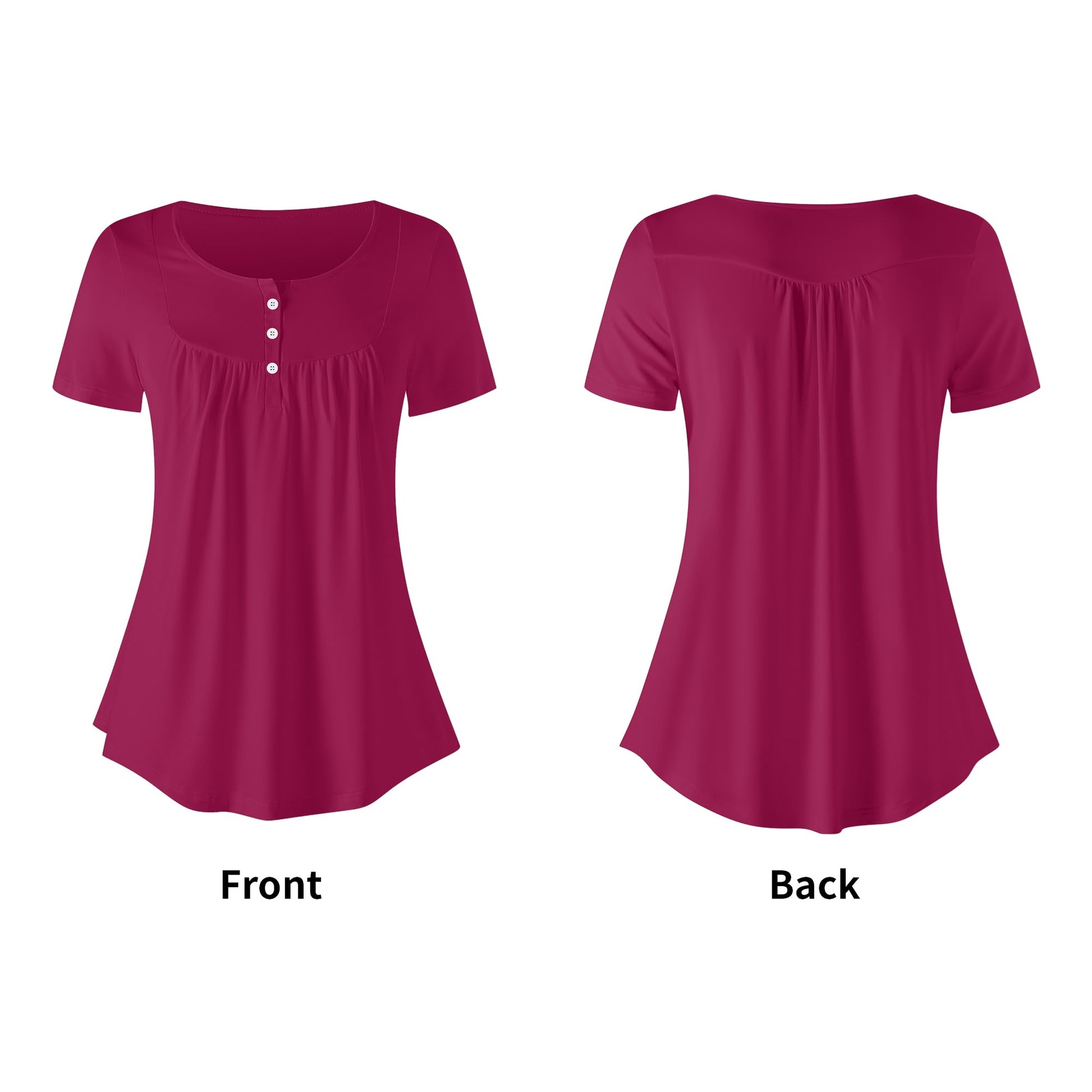 Lockere Bluse mit U-Ausschnitt und kurzen Ärmeln für Damen - Burgundy Bluse JLR Design