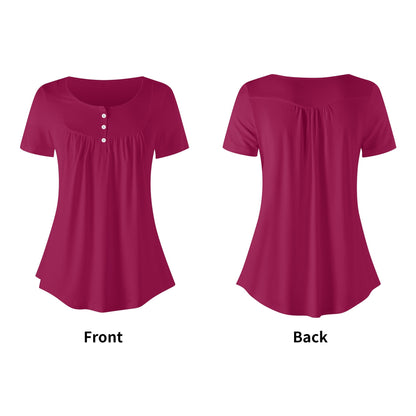 Lockere Bluse mit U-Ausschnitt und kurzen Ärmeln für Damen - Burgundy Bluse JLR Design