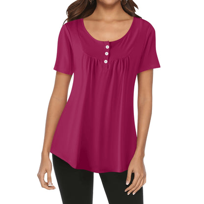 Lockere Bluse mit U-Ausschnitt und kurzen Ärmeln für Damen - Burgundy Bluse JLR Design