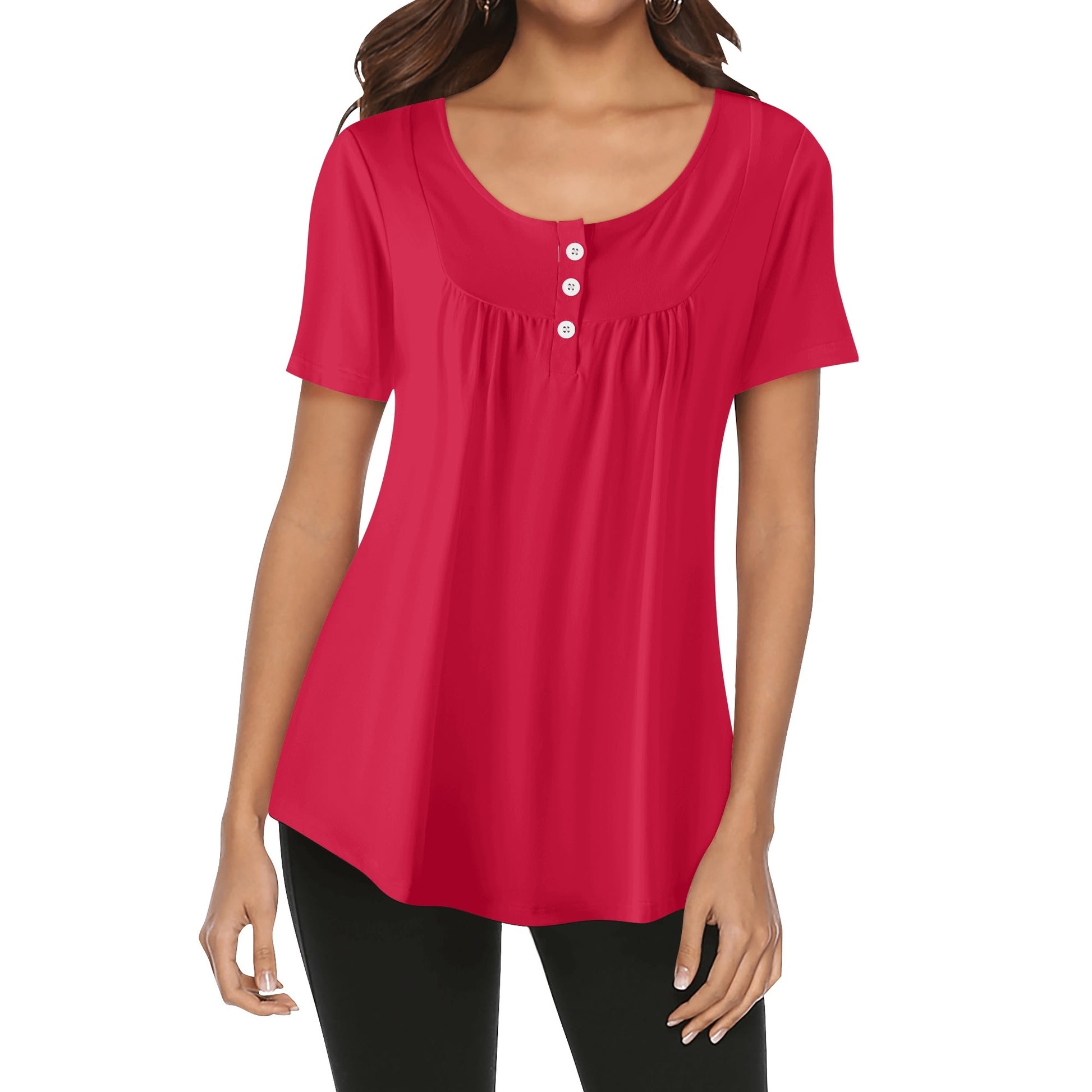 Lockere Bluse mit U-Ausschnitt und kurzen Ärmeln für Damen - Crimson Bluse JLR Design