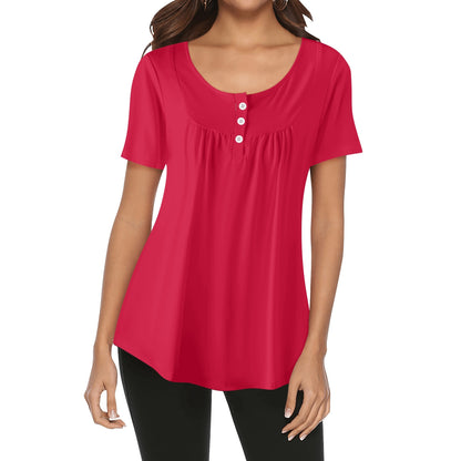 Lockere Bluse mit U-Ausschnitt und kurzen Ärmeln für Damen - Crimson Bluse JLR Design