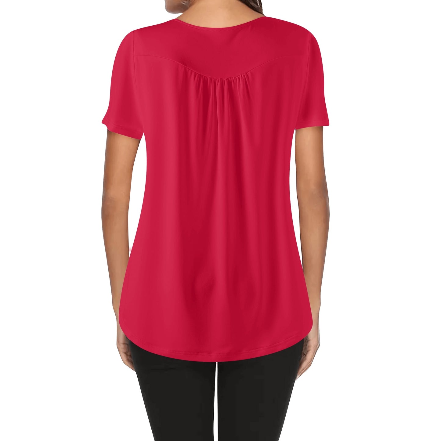 Lockere Bluse mit U-Ausschnitt und kurzen Ärmeln für Damen - Crimson Bluse JLR Design