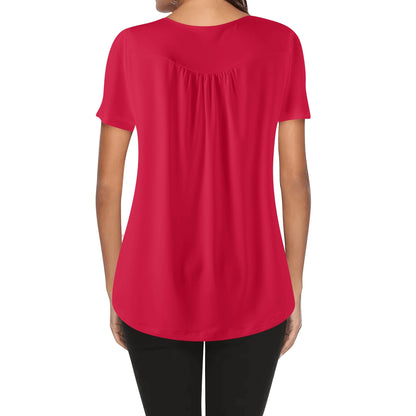 Lockere Bluse mit U-Ausschnitt und kurzen Ärmeln für Damen - Crimson Bluse JLR Design