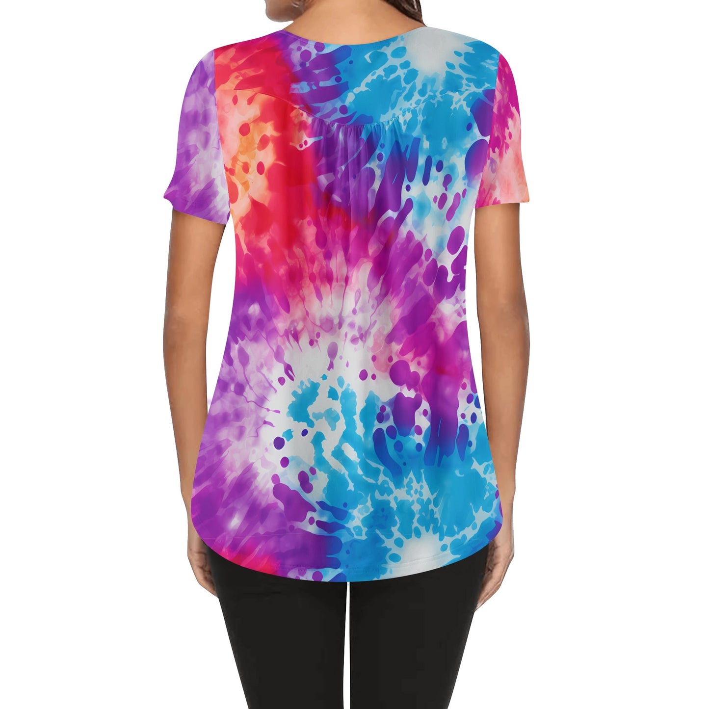 Lockere Bluse mit U-Ausschnitt und kurzen Ärmeln für Damen - Die Dye v2 Bluse JLR Design