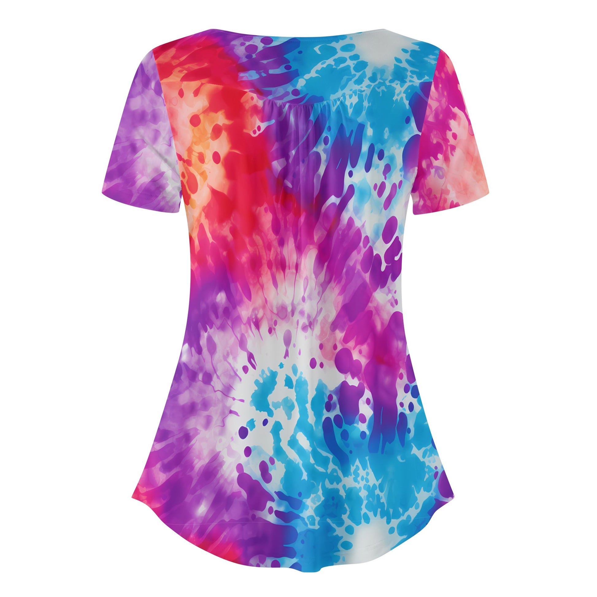 Lockere Bluse mit U-Ausschnitt und kurzen Ärmeln für Damen - Die Dye v2 Bluse JLR Design