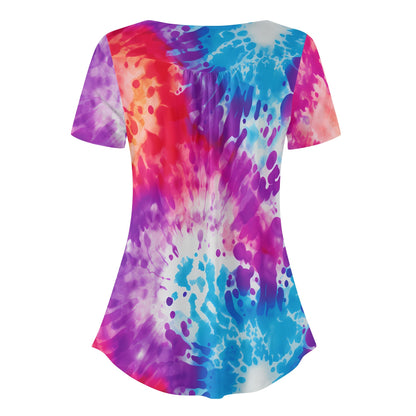 Lockere Bluse mit U-Ausschnitt und kurzen Ärmeln für Damen - Die Dye v2 Bluse JLR Design