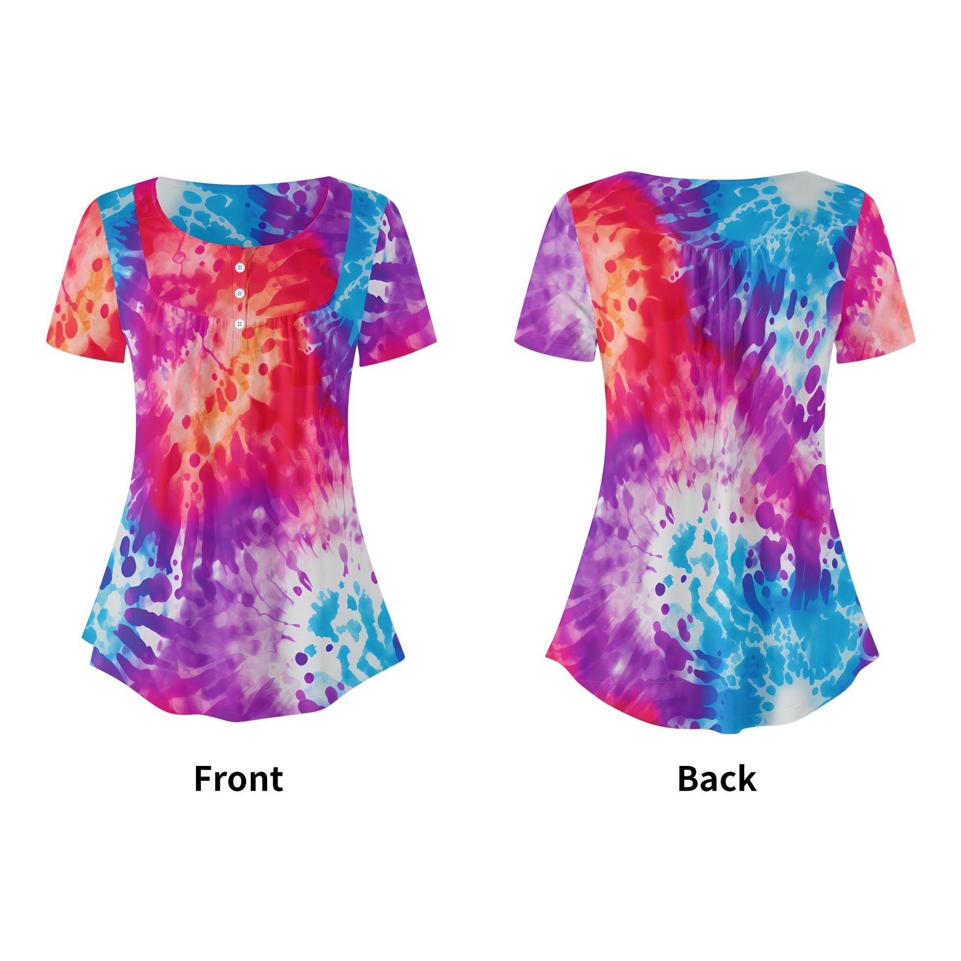 Lockere Bluse mit U-Ausschnitt und kurzen Ärmeln für Damen - Die Dye v2 Bluse JLR Design