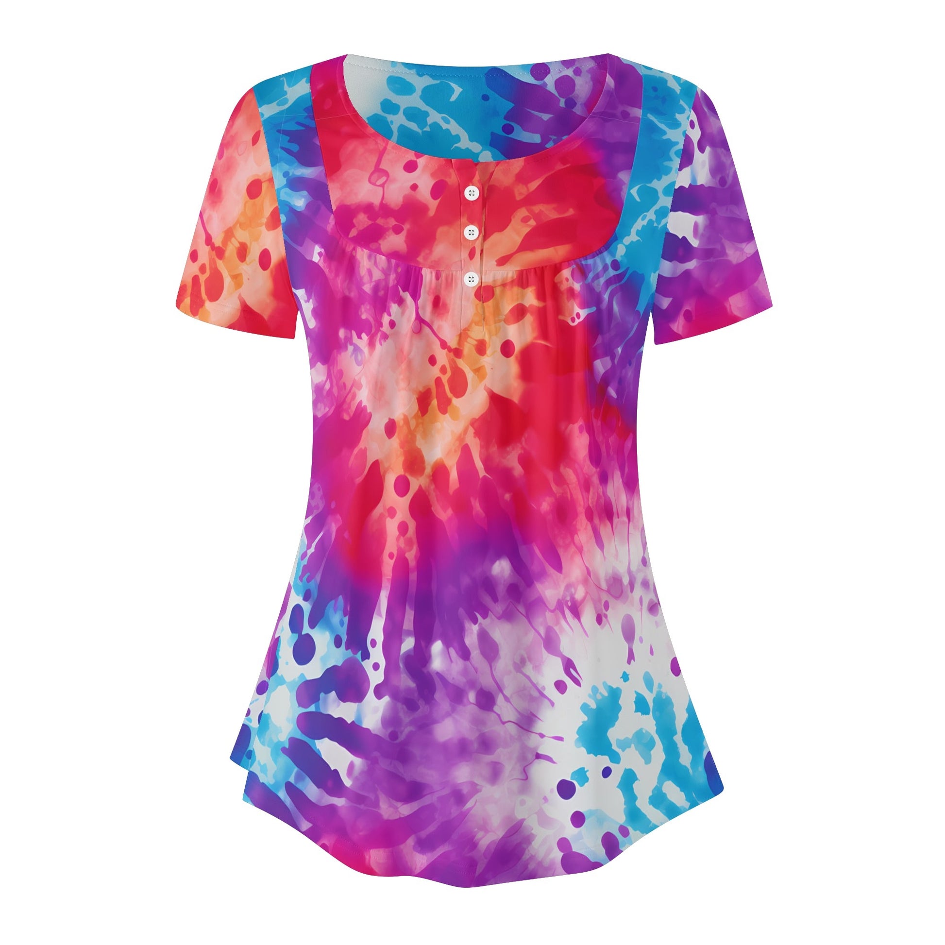 Lockere Bluse mit U-Ausschnitt und kurzen Ärmeln für Damen - Die Dye v2 Bluse JLR Design