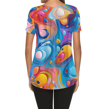 lockere-bluse-mit-u-ausschnitt-und-kurzen-armeln-fur-damen-fluid-colors-bluse-jlr-design-31284 - JLR Design