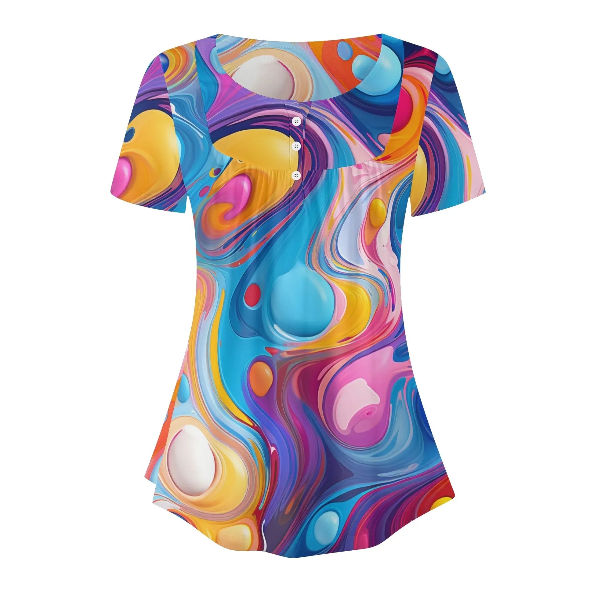 lockere-bluse-mit-u-ausschnitt-und-kurzen-armeln-fur-damen-fluid-colors-bluse-jlr-design-34323 - JLR Design