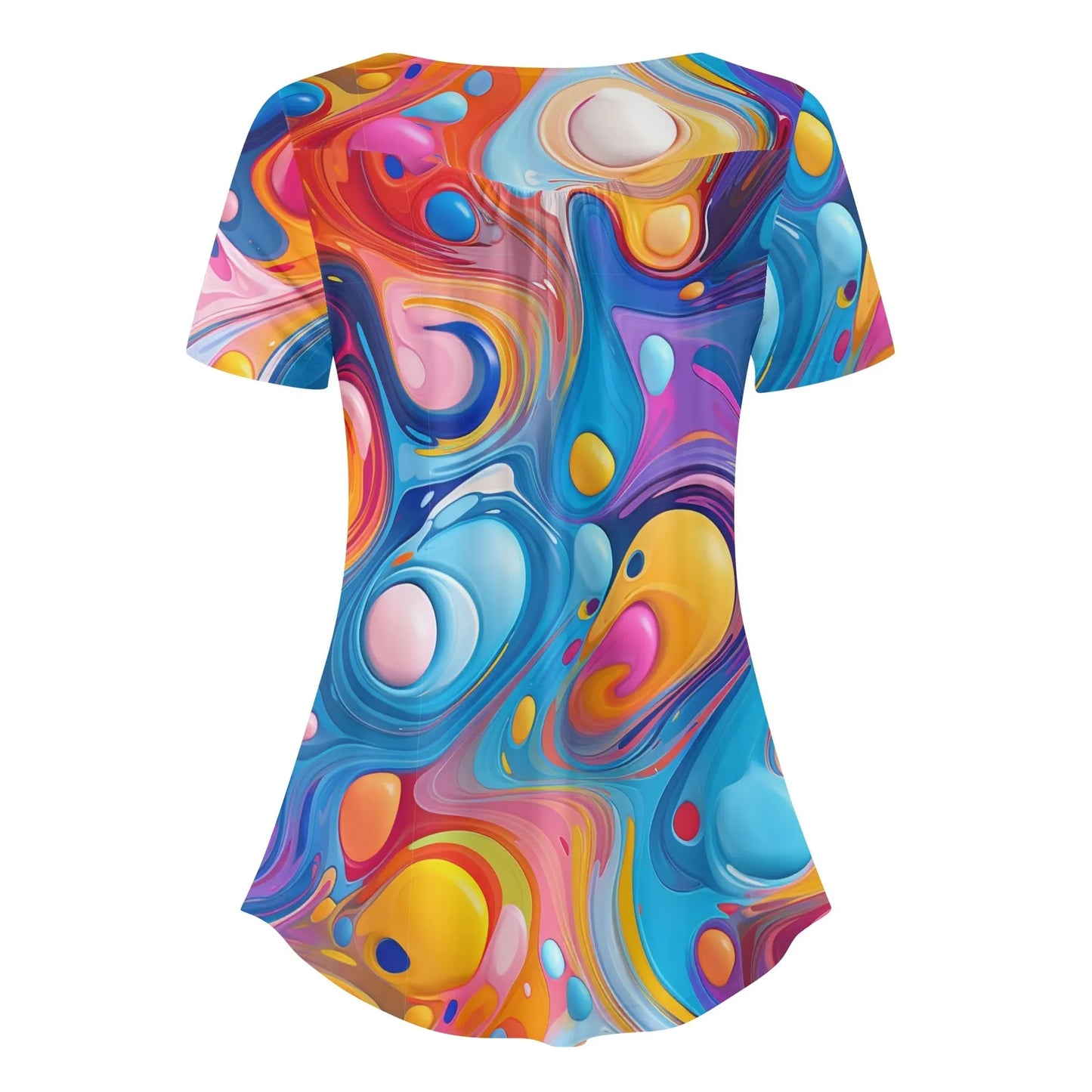 lockere-bluse-mit-u-ausschnitt-und-kurzen-armeln-fur-damen-fluid-colors-bluse-jlr-design-54099 - JLR Design