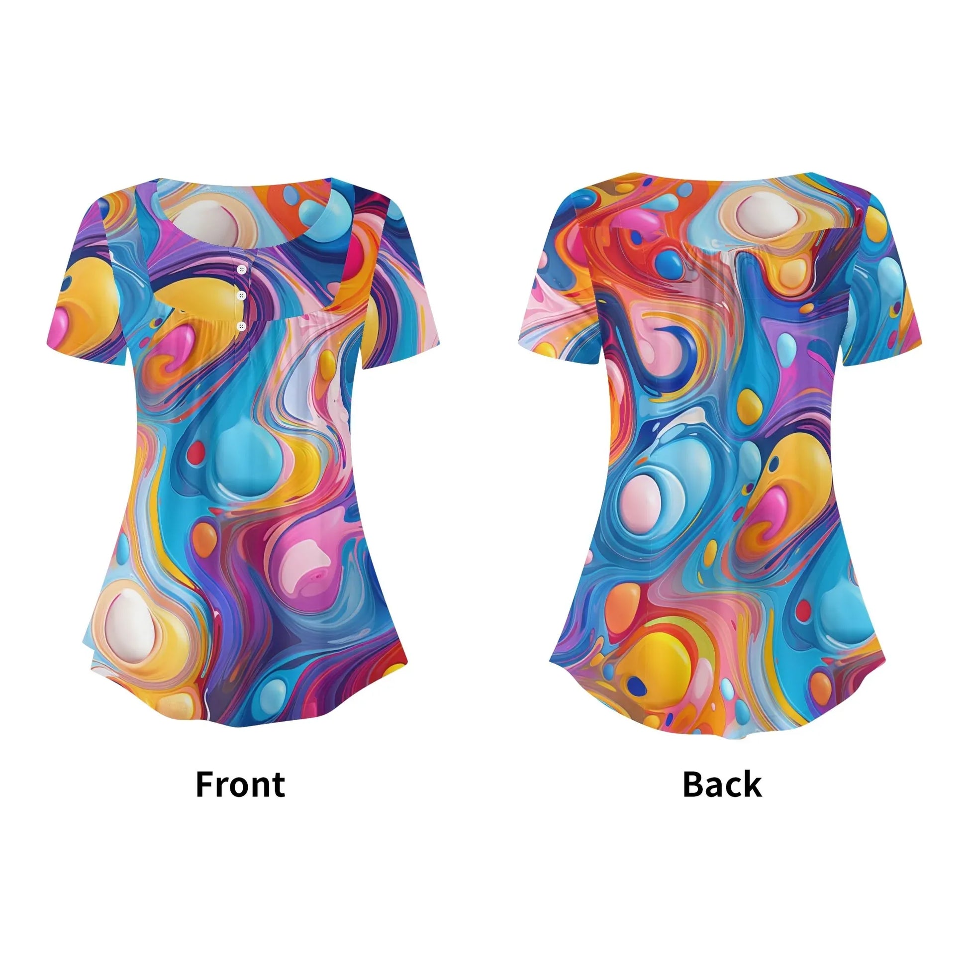 lockere-bluse-mit-u-ausschnitt-und-kurzen-armeln-fur-damen-fluid-colors-bluse-jlr-design-91465 - JLR Design