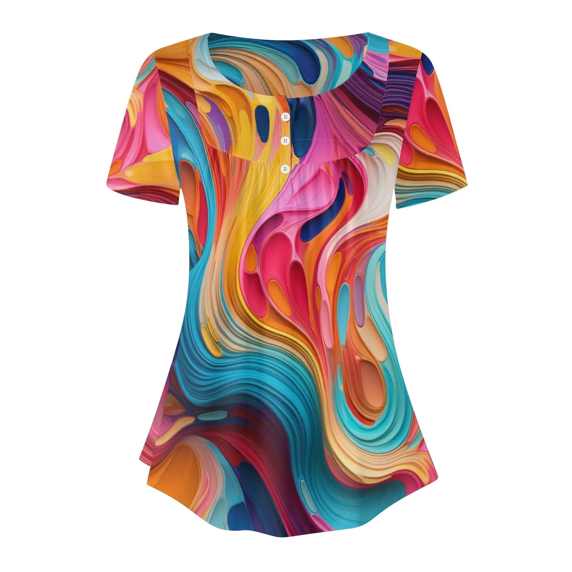 lockere-bluse-mit-u-ausschnitt-und-kurzen-armeln-fur-damen-flussiges-farbenspiel-bluse-jlr-design-94805 - JLR Design