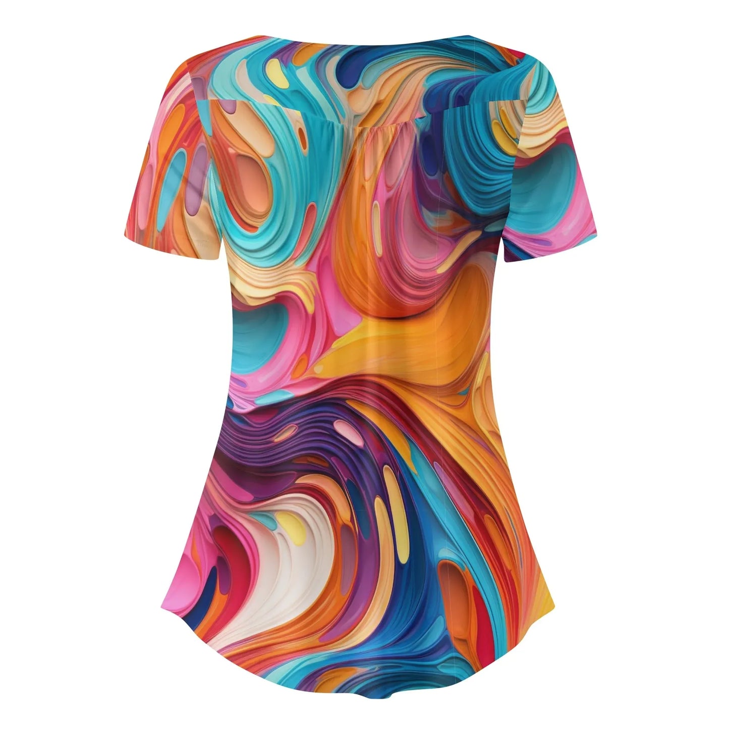 lockere-bluse-mit-u-ausschnitt-und-kurzen-armeln-fur-damen-flussiges-farbenspiel-bluse-jlr-design-69551 - JLR Design