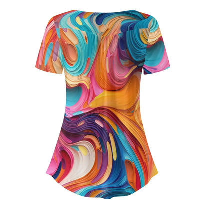 lockere-bluse-mit-u-ausschnitt-und-kurzen-armeln-fur-damen-flussiges-farbenspiel-bluse-jlr-design-69551 - JLR Design