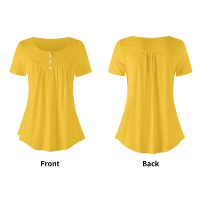 lockere-bluse-mit-u-ausschnitt-und-kurzen-armeln-fur-damen-gelb-bluse-jlr-design-86852 - JLR Design