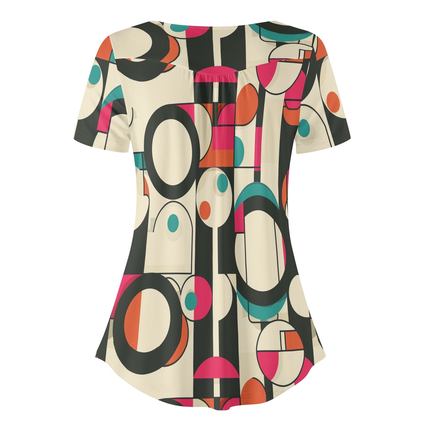 Lockere Bluse mit U-Ausschnitt und kurzen Ärmeln für Damen - Geometry v1 Bluse JLR Design