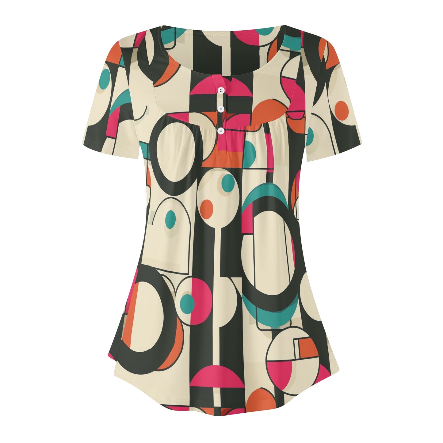 Lockere Bluse mit U-Ausschnitt und kurzen Ärmeln für Damen - Geometry v1 Bluse JLR Design