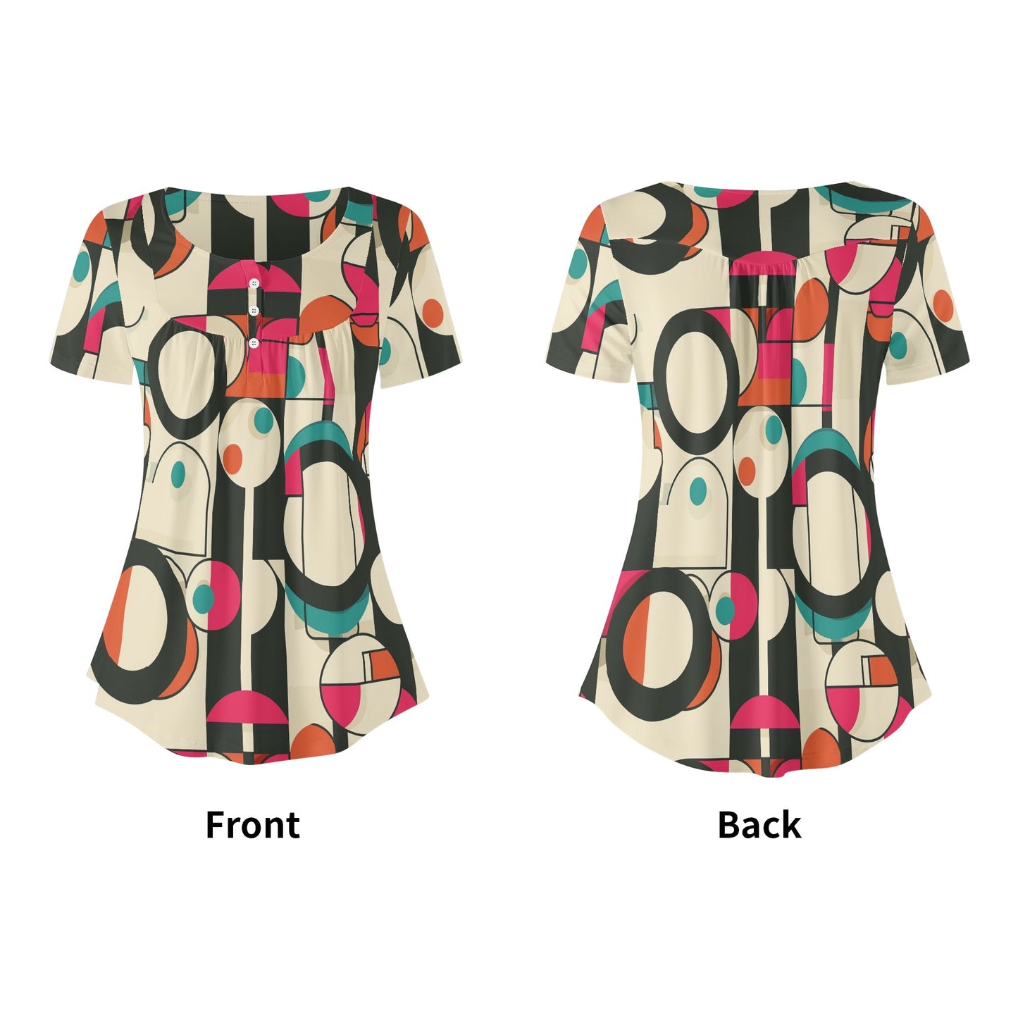 Lockere Bluse mit U-Ausschnitt und kurzen Ärmeln für Damen - Geometry v1 Bluse JLR Design