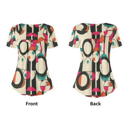 Lockere Bluse mit U-Ausschnitt und kurzen Ärmeln für Damen - Geometry v1 Bluse JLR Design
