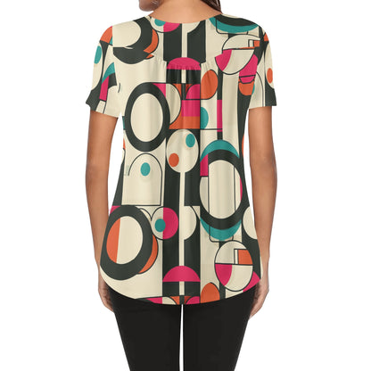 Lockere Bluse mit U-Ausschnitt und kurzen Ärmeln für Damen - Geometry v1 Bluse JLR Design