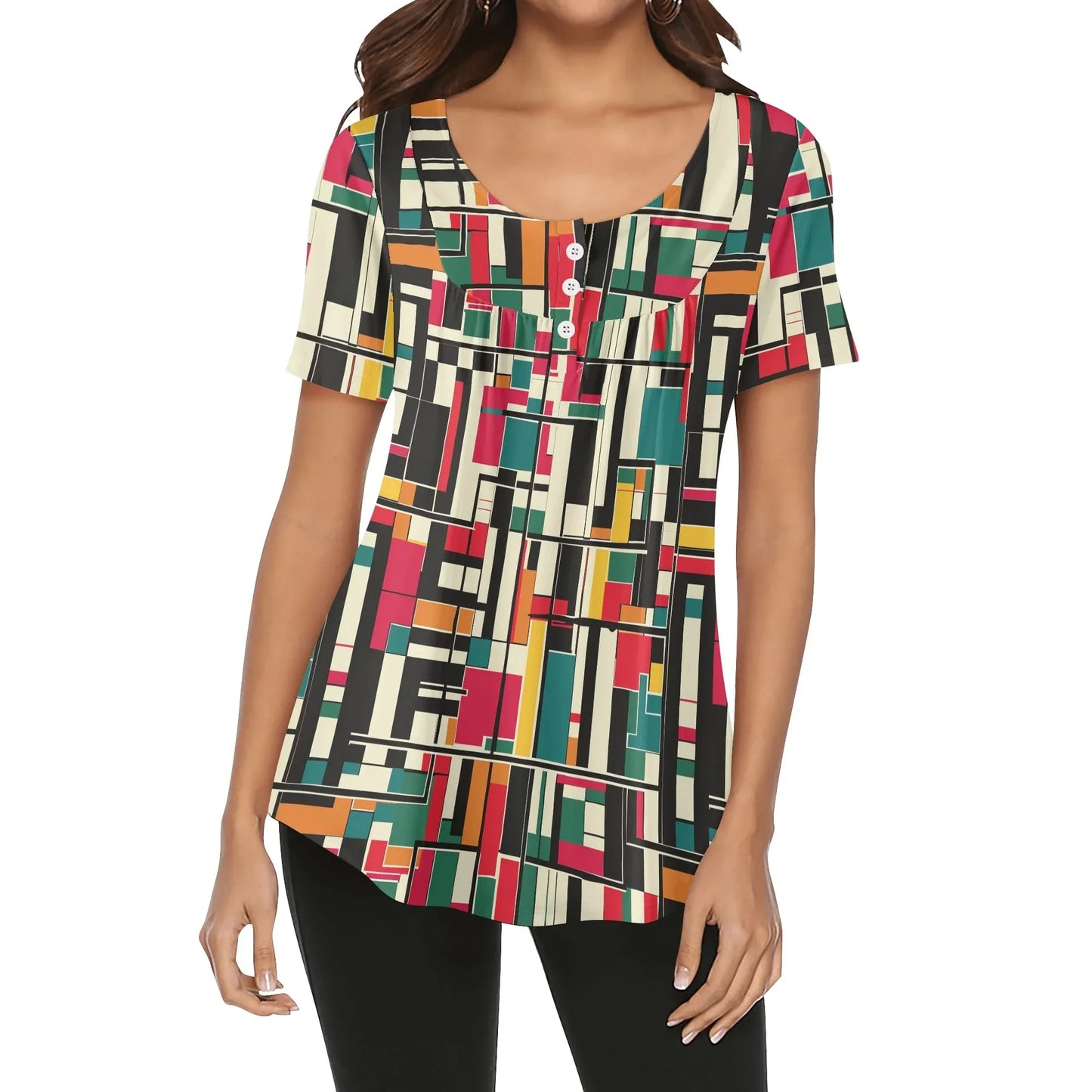lockere-bluse-mit-u-ausschnitt-und-kurzen-armeln-fur-damen-geometry-v2-bluse-jlr-design-53154 - JLR Design