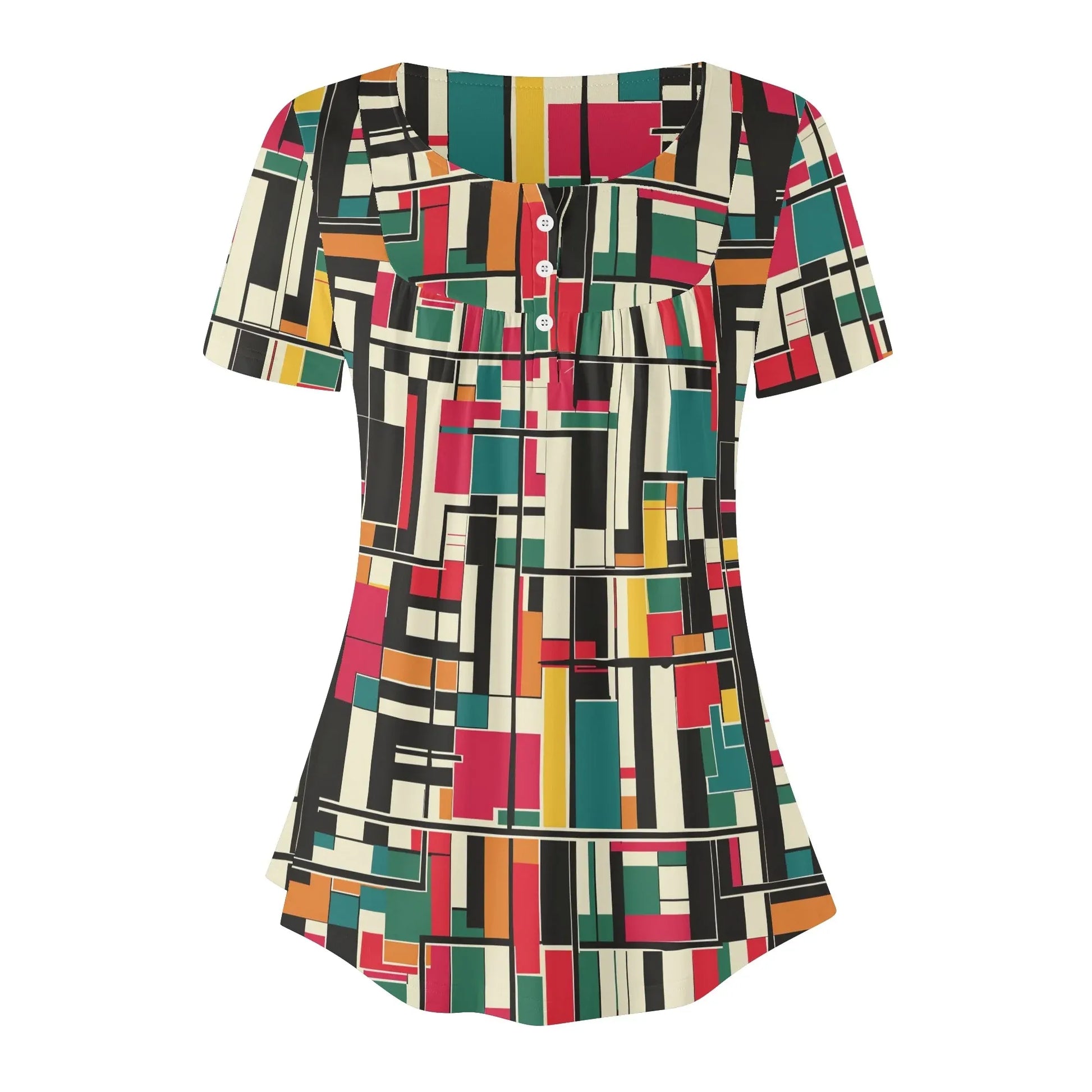 lockere-bluse-mit-u-ausschnitt-und-kurzen-armeln-fur-damen-geometry-v2-bluse-jlr-design-35639 - JLR Design