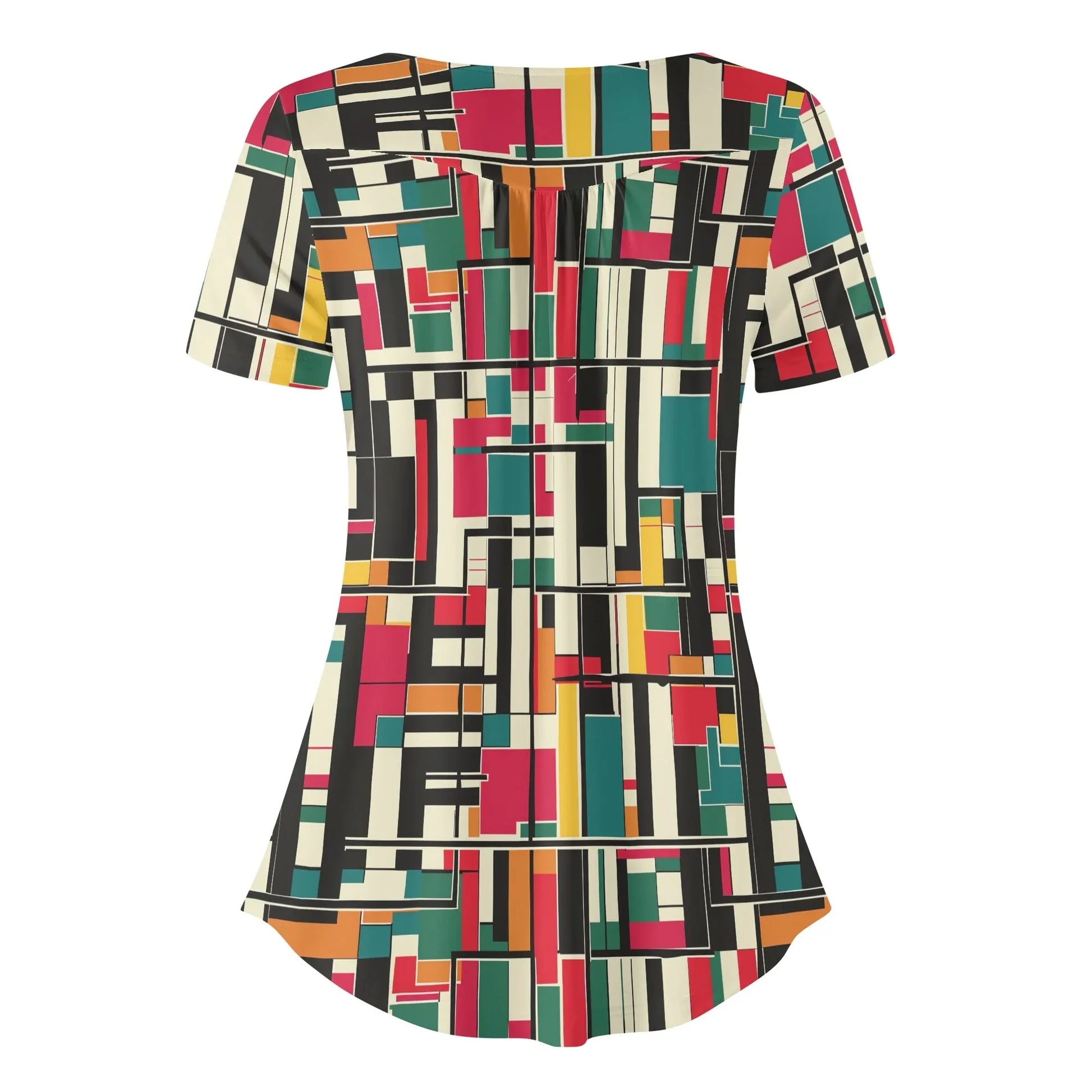 lockere-bluse-mit-u-ausschnitt-und-kurzen-armeln-fur-damen-geometry-v2-bluse-jlr-design-19026 - JLR Design