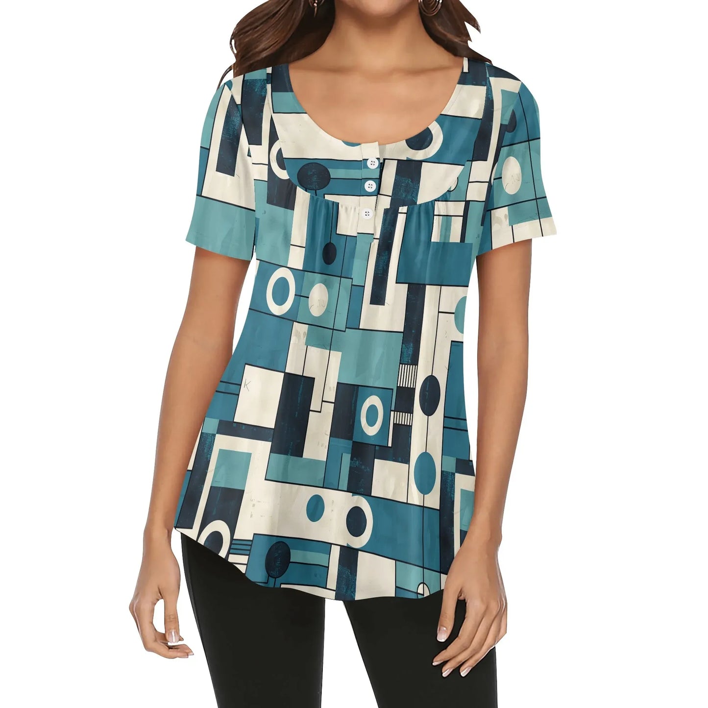lockere-bluse-mit-u-ausschnitt-und-kurzen-armeln-fur-damen-geometry-v3-bluse-jlr-design-24469 - JLR Design