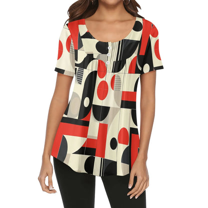 lockere-bluse-mit-u-ausschnitt-und-kurzen-armeln-fur-damen-geometry-v4-bluse-jlr-design-88026 - JLR Design