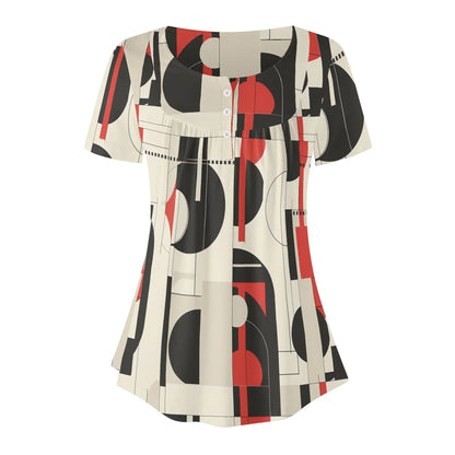 lockere-bluse-mit-u-ausschnitt-und-kurzen-armeln-fur-damen-geometry-v5-bluse-jlr-design-60351 - JLR Design