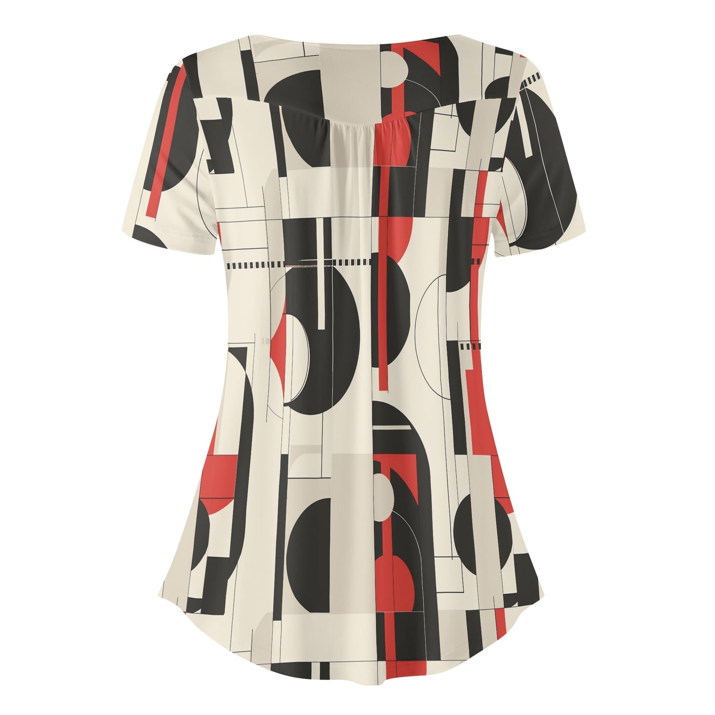 Lockere Bluse mit U-Ausschnitt und kurzen Ärmeln für Damen - Geometry v5 Bluse JLR Design