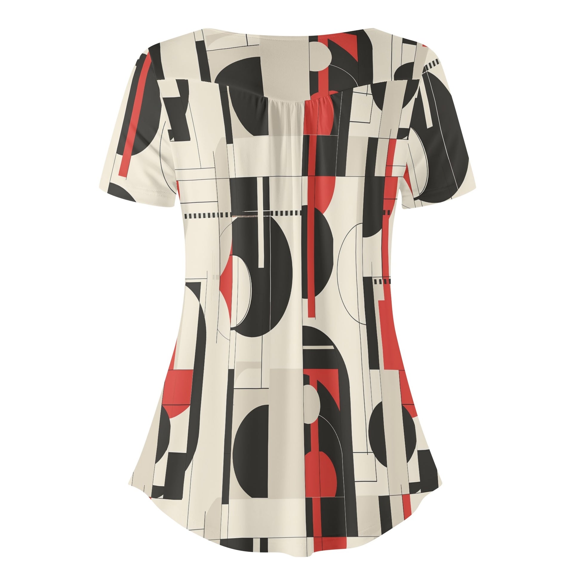 Lockere Bluse mit U-Ausschnitt und kurzen Ärmeln für Damen - Geometry v5 Bluse JLR Design