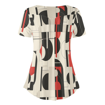 Lockere Bluse mit U-Ausschnitt und kurzen Ärmeln für Damen - Geometry v5 Bluse JLR Design