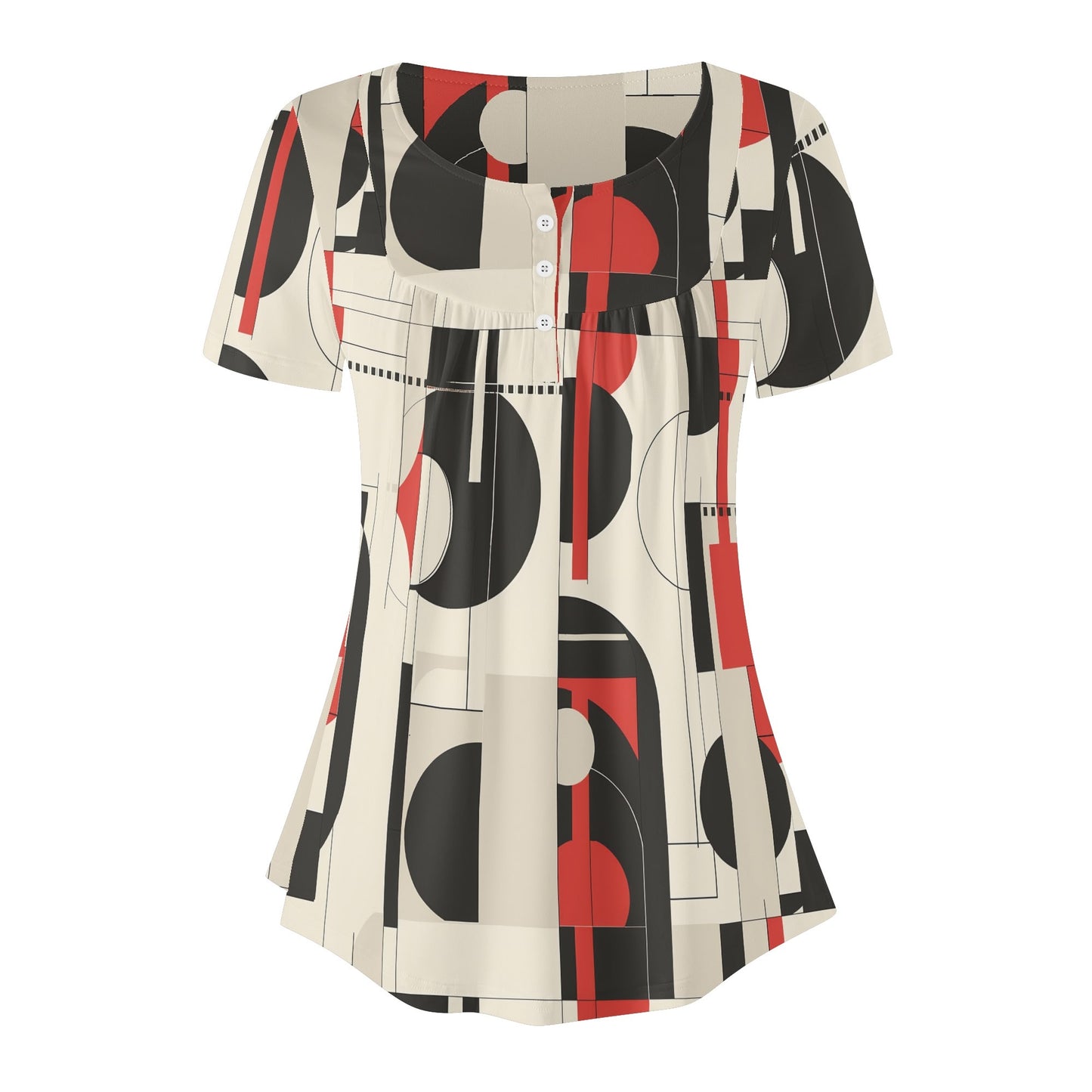 Lockere Bluse mit U-Ausschnitt und kurzen Ärmeln für Damen - Geometry v5 Bluse JLR Design