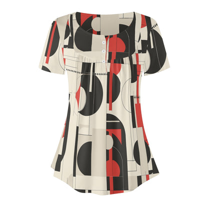 Lockere Bluse mit U-Ausschnitt und kurzen Ärmeln für Damen - Geometry v5 Bluse JLR Design