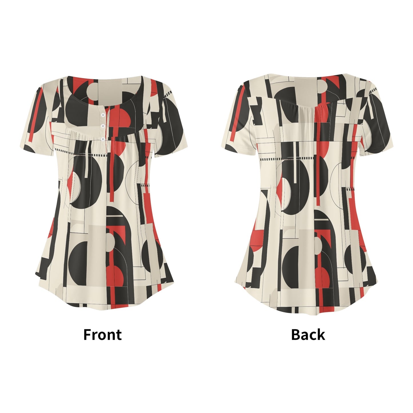 Lockere Bluse mit U-Ausschnitt und kurzen Ärmeln für Damen - Geometry v5 Bluse JLR Design