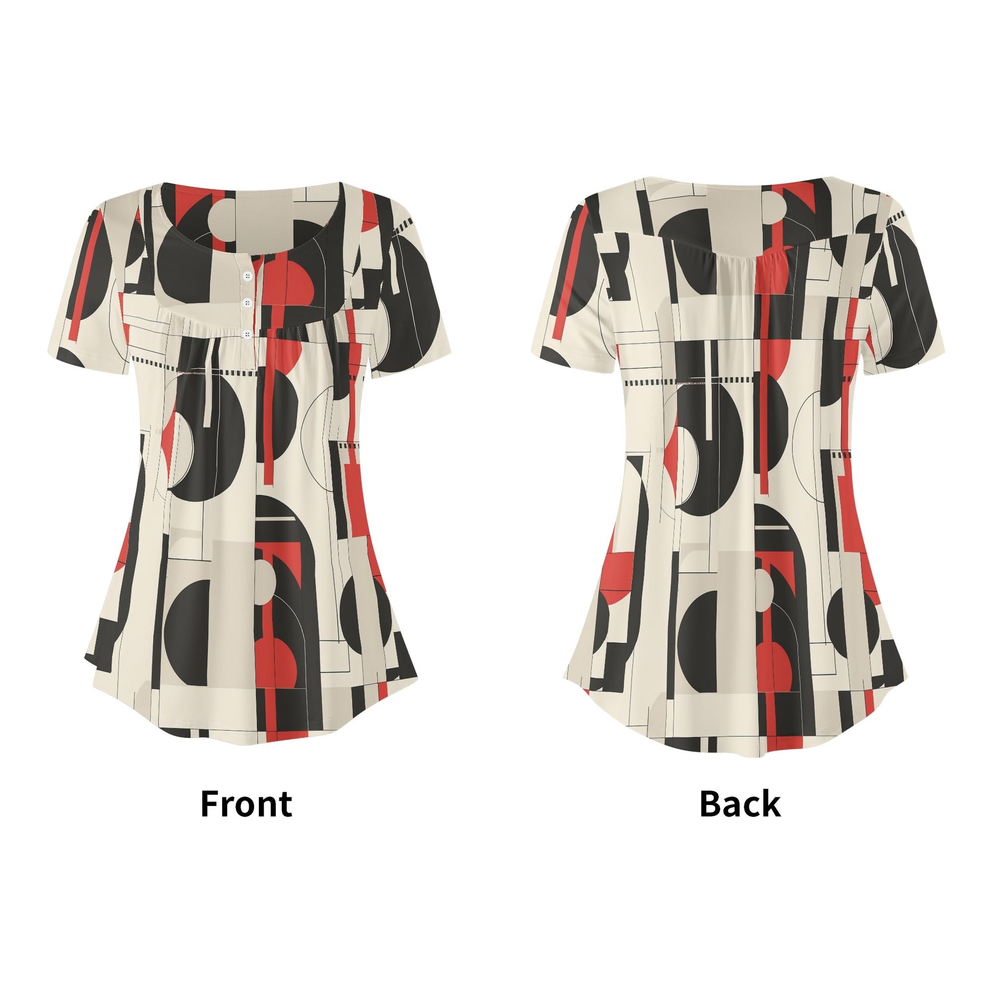 Lockere Bluse mit U-Ausschnitt und kurzen Ärmeln für Damen - Geometry v5 Bluse JLR Design